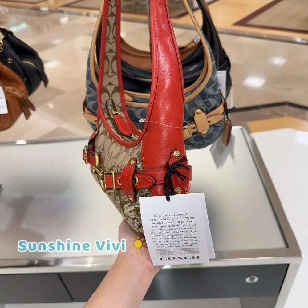 NWT Coach Belted Ergo Shoulder Bag 26 In Signature Jacquard poppy CEV10
